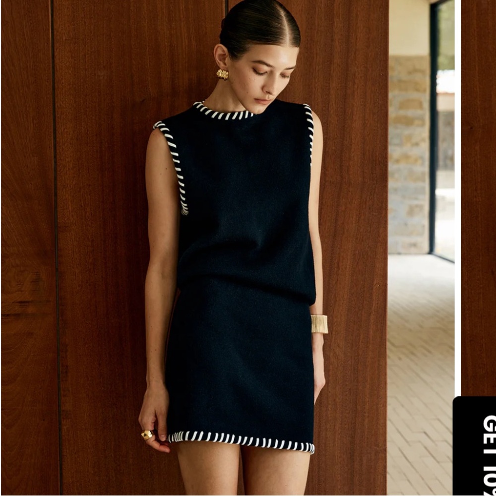 NWT Commense Elegant Contrast Trim Sleeveless Skirt Set